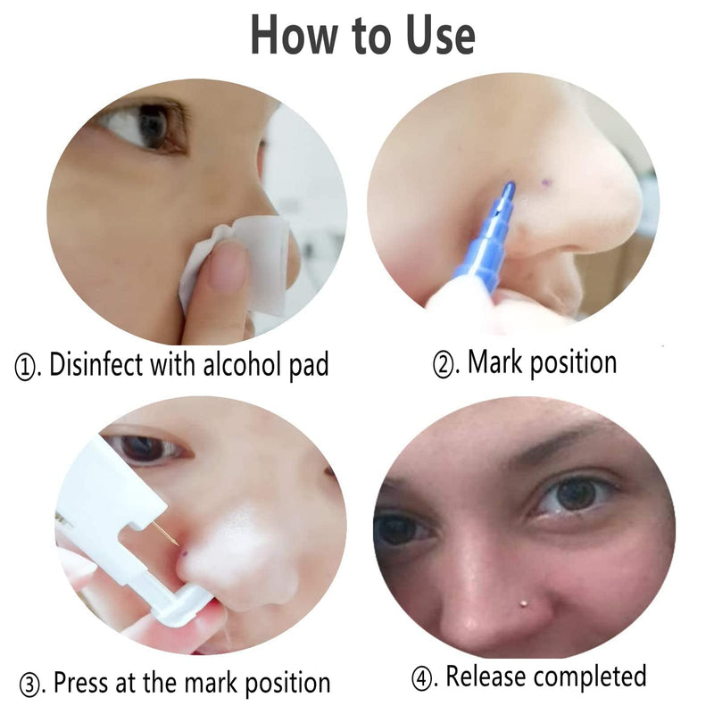 [Australia] - 3 Pack Nose Piercing Kit, Disposable Safety Self Nose Piercing Gun with 10 Piece Nose Rings Studs, Home Nose Percinging Kit Gun Tools 