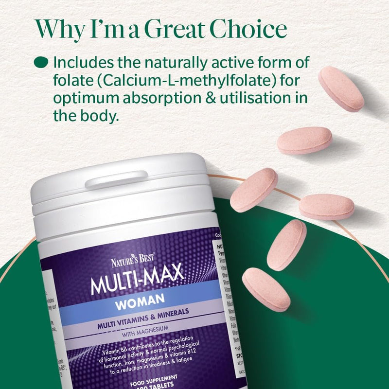 Nature's Best Multi-Max Multivitamin for Women - with Vitamin C, Zinc, Iron and More - UK Made - 120 Tablets (2 Months' Supply)