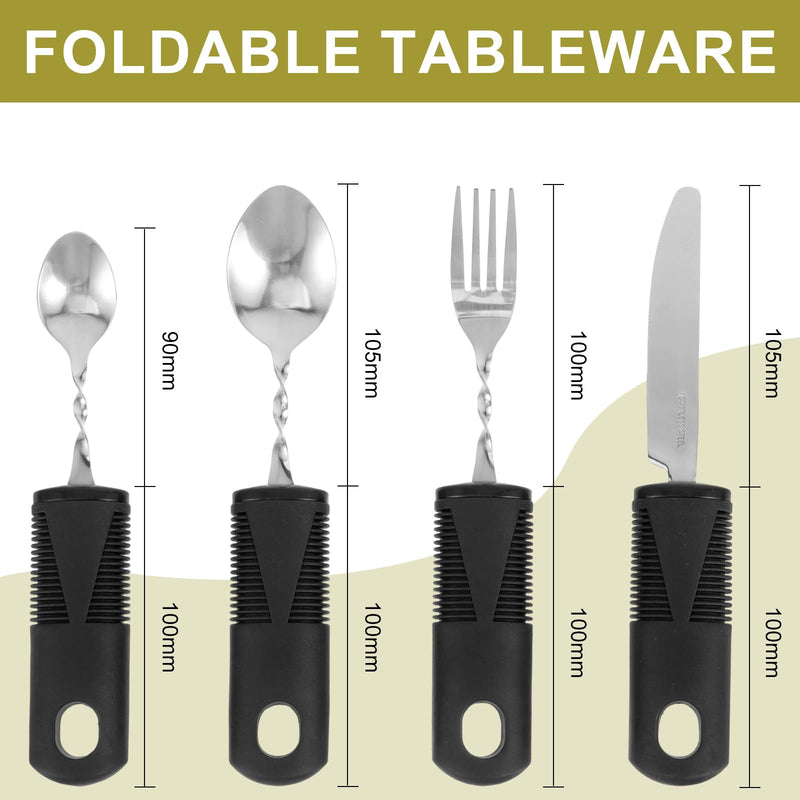 4 x Parkinson's Cutlery Spoon Thick Handle Easy Grip Vibrating Fork Diet Spoon Anti Shaking Foldable for Elderly Parkinson's and Tremors