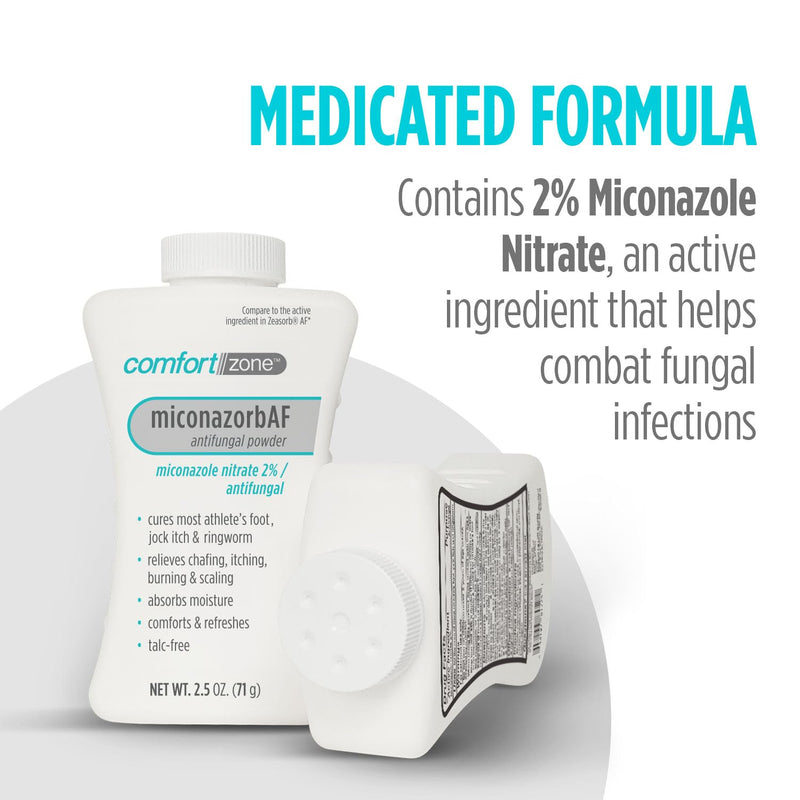 Comfort Zone Miconazorb Antifungal Powder, Talc-Free, Miconazole Nitrate 2%, For Treatment Of Athlete's Foot, Jock Itch And Ringworm, 2.5oz (71g) (3 Pack) 2.5 Ounce (Pack of 3)