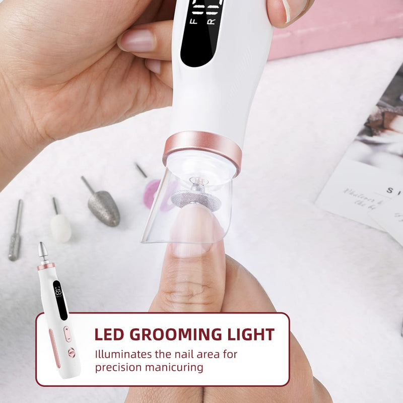 [Australia] - Manicure Pedicure Set Wireless Portable, 2 in 1 Heartyfly Manicure Set Electric & Pedicure Set Foot Care Electric, USB Rechargeable 10 Levels Adjustable 15 Bits, LED Light LCD Display White 