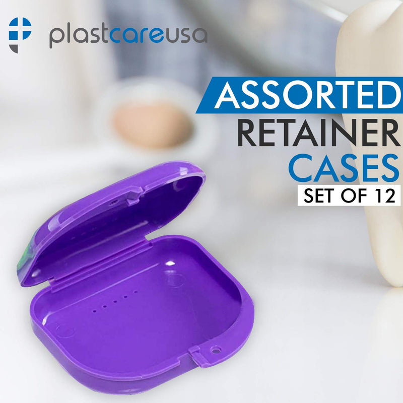 Assorted Retainer Case Box of 12 Individually Sealed, Dental Storage Container for Aligners, Mouth Guards - Yellow, White, Pink, Green, Purple, Blue 12 (1 Box) Assorted