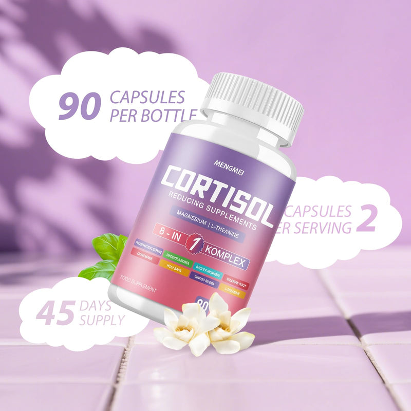 Cortisol Reducing Supplements for Stress & Mood Support, Ashwagandha 20:1, Magnesium, L-Theanine & Rhodiola Complex, Vitamins C D3 B6, Adaptogen Blend for Relaxation, Sleep & Focus, 90 Capsules