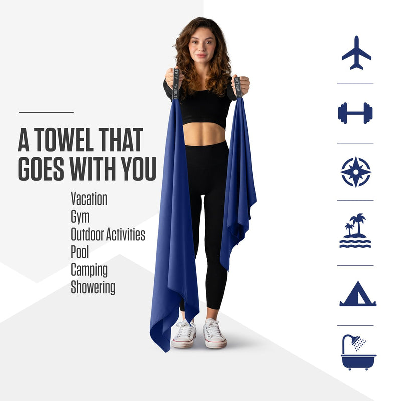 VENTURE 4TH Travel Toiletry Bag & Quick Dry Towel Set - Ideal for Camping, Hiking, Backpacking, Business Trips & European Trips - Blue, Medium