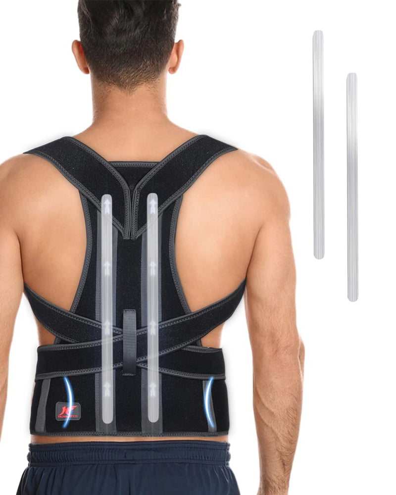 Hurmoya Back Brace Posture Corrector for Women and Men, Lower and Upper Back Pain Relief, Hunchback and Scoliosis Straightener with 2 Removable Metal Splints Support, Adjustable Straps Belt Waist Small Universal