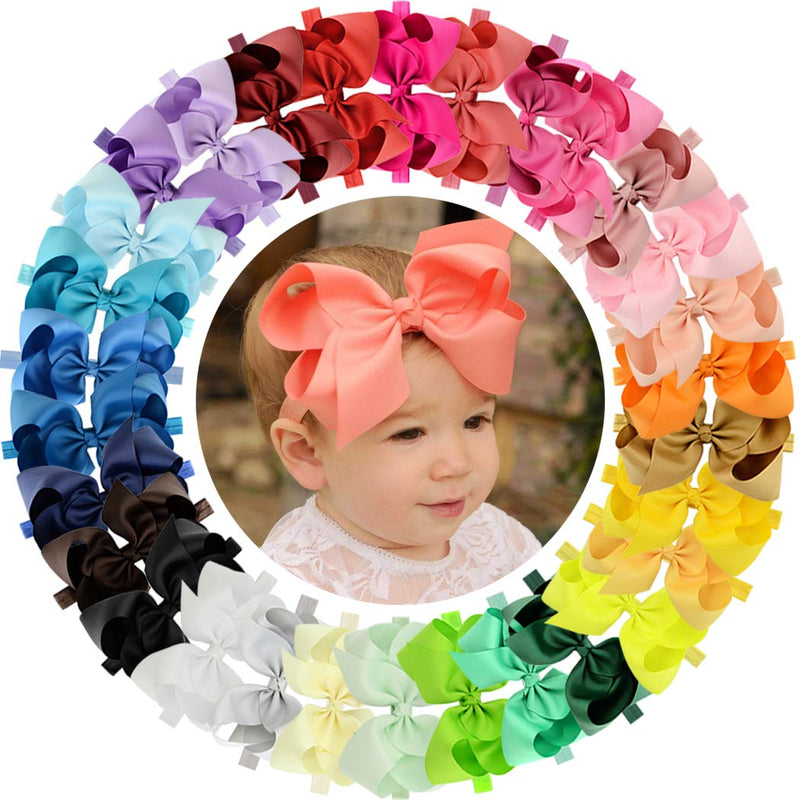 WillingTee Headbands 6 Inch 30 Colors Boutique Grosgrain Ribbon Hair Bows for Baby Girls Infants Toddler Kids Teens and Children 6inch/30colors