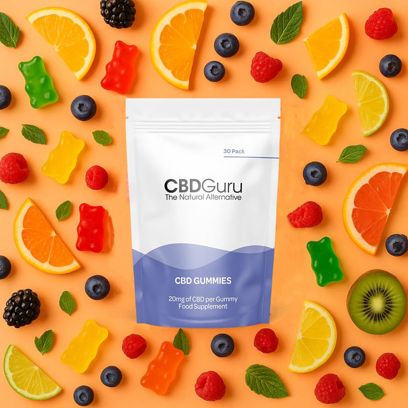 CBD Guru CBD Gummies 20mg 30 Pack - Mixed Fruit Flavour Broad Spectrum CBD Gummy Bears for Sleep & Anxiety Support, 600mg Total CBD