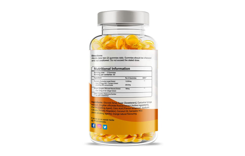 Pharmanostix Turmeric Curcumin with Ginger Vegan Gummies - Natural Orange Flavour - Delicious Daily High Strength Gummy for Adults - 13500MG Turmeric Gummies Per Daily Serving (120 Gummies) 120 count (Pack of 1)