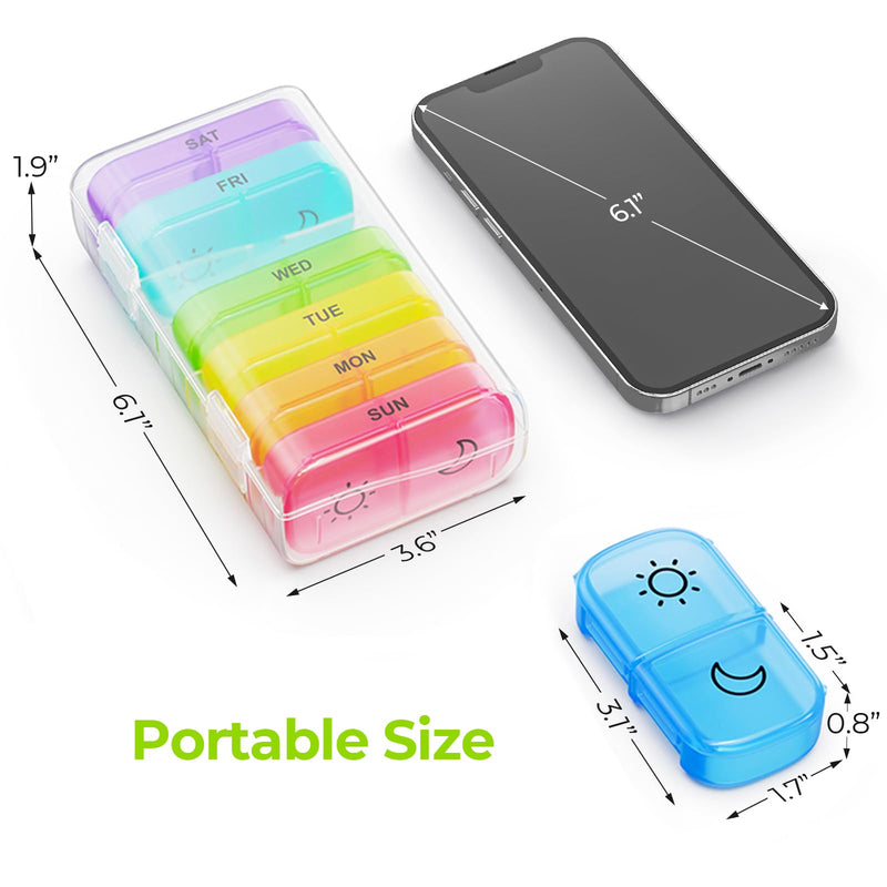 AUVON Weekly Pill Organizer 2 Times a Day, One-Sided Opening, Easy to Use | Weekly Pill Organizer 2 Times a Day, Pill Box 7 Day, Pill Case for Vitamins, Fish Oils, Supplements, Color-Coded Tracking Clear