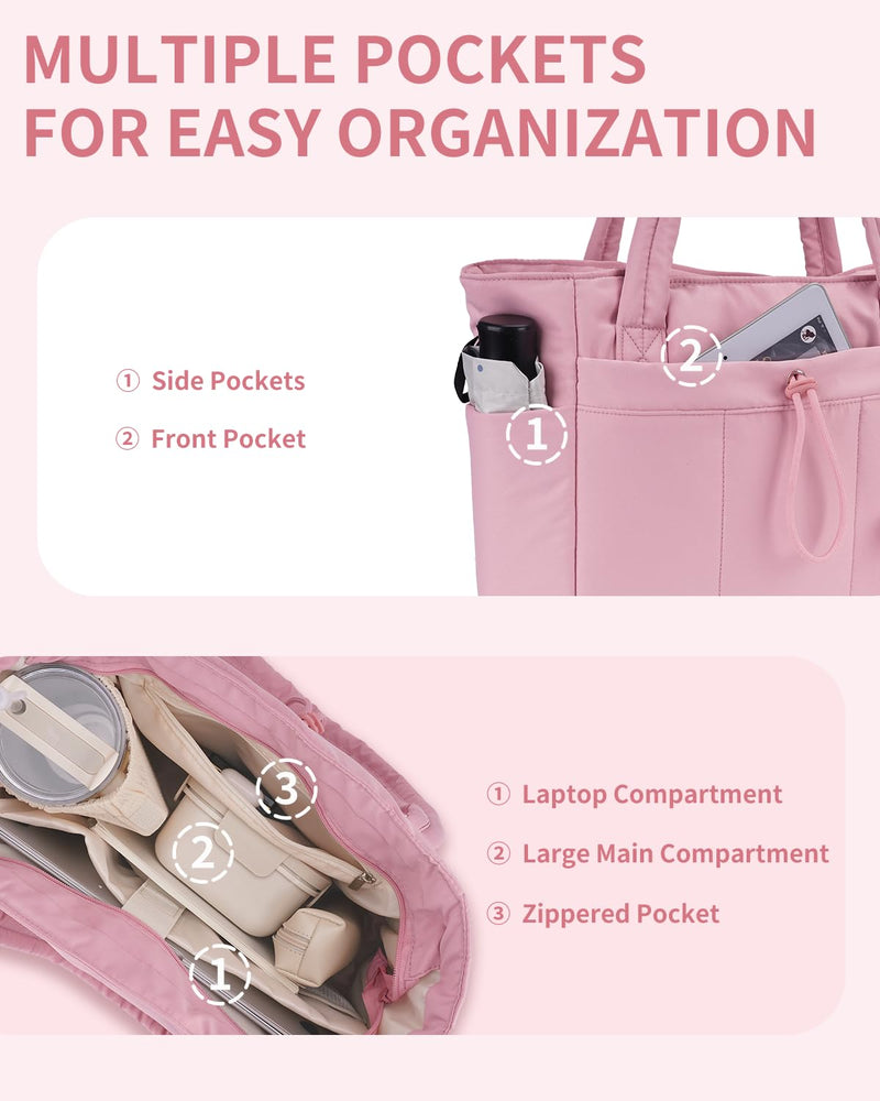 Wandering Nature puffer tote bag fit and makeup bag
