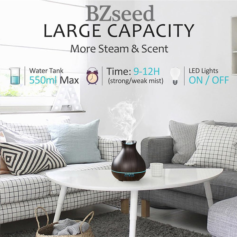 [Australia] - BZseed Aromatherapy Essential Oil Diffuser, 550ml Ultrasonic Fragrant Oil Large Room Humidifier, Diffusers for Home with Timer and Waterless Auto-Off, 7 Color LED Lights,Cool Mist Humidifiers Dark Brown 