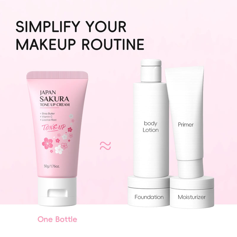 Facial Moisturizer Tone-up Cream, Japan Sakura Lazy Face Cream with Vitamin C, Face Moisturizer Hydrating & Smooth Dry Skin Lightweight Nourishing Facial Skin Instant Tone-Up Cream, 1.76 fl.oz