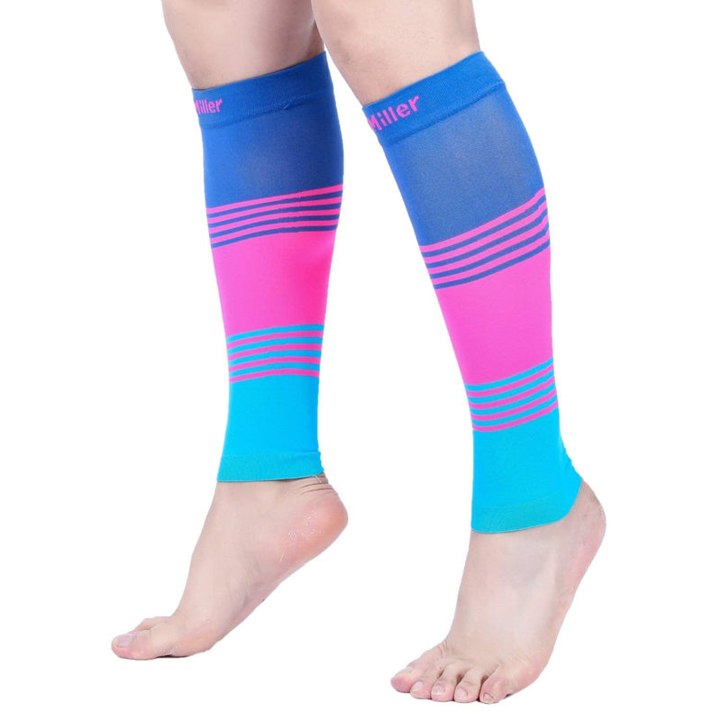 [Australia] - Doc Miller Compression Calf Sleeve for Men & Women, 20-30 mmHg Graduated Support, Knee High, Running, Shin Support, Calf Sleeves, Striped Design, 1 Pair 3X-Large Blue.Pink.Blue 