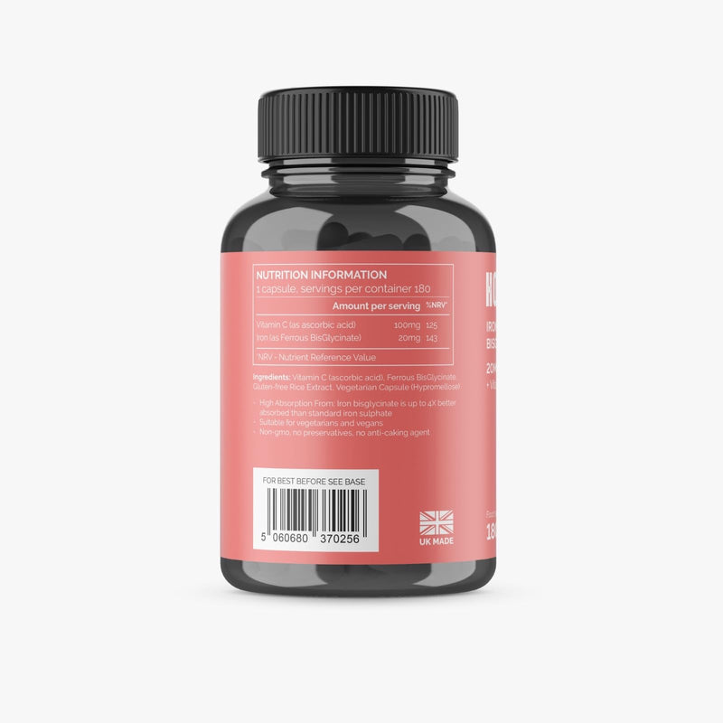 Honest + Good Iron Bisglycinate 20mg + Vitamin C 100mg | 180 (6 Months) Vegan Capsules | Chelated for High Absorption | Pure, Natural & Gentle Supplement | Energy, Immune, Skin & Joint Support