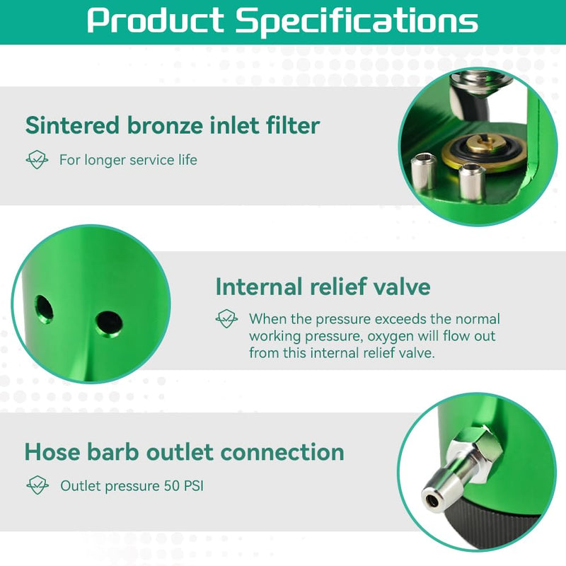 [Australia] - Oxygen Regulator for Oxygen Cylinder CGA870 Connection, Adjustable Flow 0-15 LPM, Portable Oxygen Tank Regulator Brass Sleeve Design (1) 1 