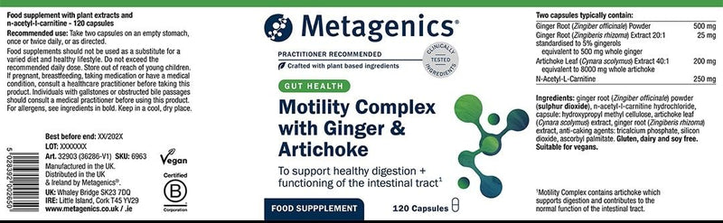 Metagenics Motility Complex with Ginger & Artichoke - Vegan Botanical Blend Capsules for Digestive Support - 120 Capsules