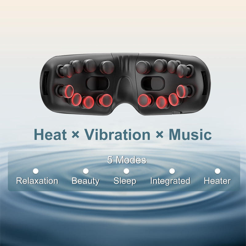 [Australia] - Fullicon Eye Massager with Heat & Vibration, Ultra Light Migraine Relief Products, Foldable Mask with Bluetooth Music, Face Massager with Type-C Charging, 5 Modes FSA Eligible Items Only List (Black) 