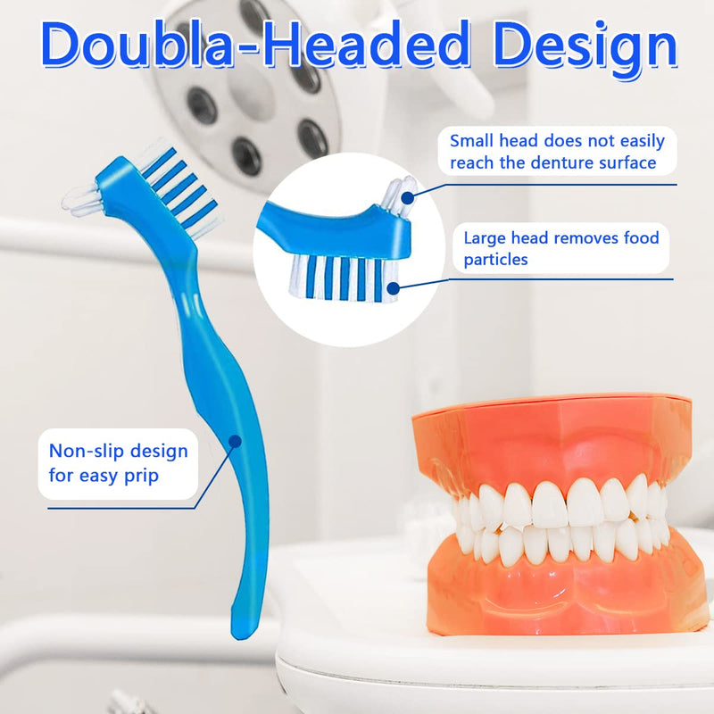 [Australia] - Denture Cleaner Box and Brush Set - 2 Pack Denture Bath Case with Basket + 2 Pack Denture Brush, Portable Denture Retainer Storage Box, False Teeth Brushes for Oral Care (Light and dark blue) Light and dark blue 
