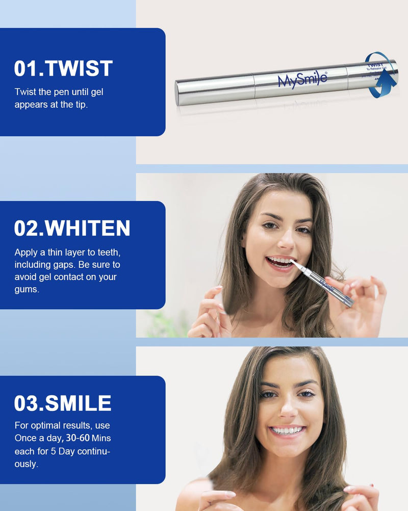 MySmile Teeth Whitening Kit with LED Light 60+ Treatment Teeth Whitening Pen and Gel Enamel Safe, 10 Min Non-Sensitive Fast Teeth Whitener, Helps to Remove Stains from Coffee, Smoking, Wines, Soda, Fo