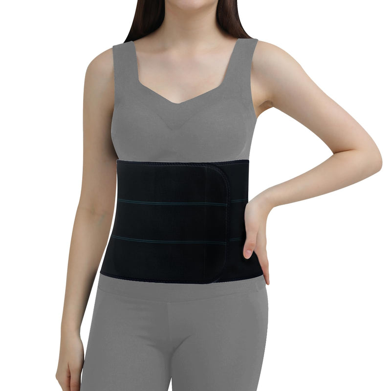 Abdominal Binder Post Surgery - Elastic Belly Band Compression Stomach Wrap Tummy Tuck Belt - Skin Friendly, Breathable, Soft - 3 Panel - Black (Size M) Medium (30"-45")