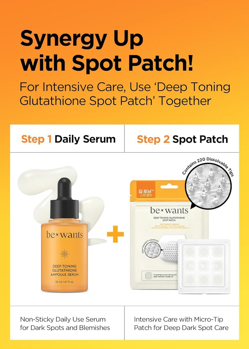bewants Deep Toning Glutathione Ampoule Serum | Korean Skincare with Vitamin C & Calendula Extract Oil, 1.01 fl.oz + 0.33 fl.oz (2 Pack) Glutathione Serum 2 Pack