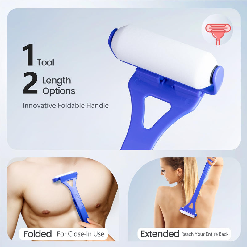 [Australia] - XUNE Lotion Applicator for Back & Body, Sunscreen Application Roller （3 Reusable Foam Rollers）with Long Reach Folding Handle - Apply Lotion, Moisturizer, Cream, Ointment, Self Tanner,Blue Blue 