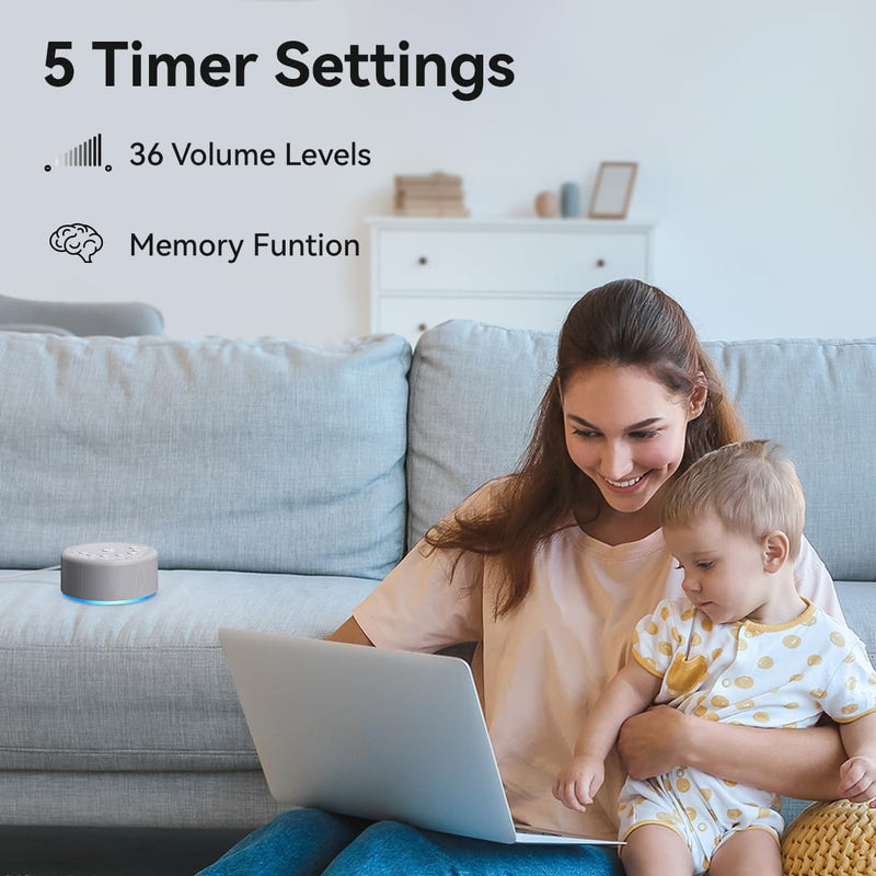 [Australia] - Sleep Sound Machine White Noise Machine 30 Non Looping Sounds 12 Night light Colors 5 Timers 36 Adjustable Volume Memory Function Brown Noise Sounds Machine for Baby kids Adult & Home Office Travel Grey 
