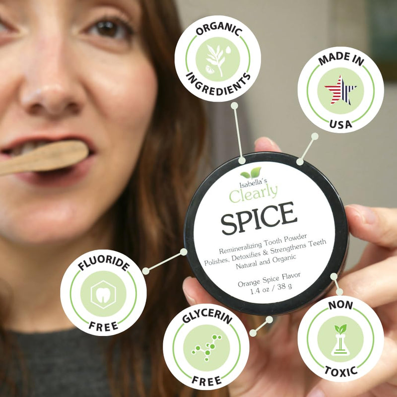 [Australia] - Isabella’s Clearly Spice Remineralizing Tooth Powder | Teeth Whitening Natural Toothpaste Fluoride Free for Adults, Kids, Sensitive Teeth & Gums | Xylitol, Baking Soda, Clay, Calcium, Cinnamon, Clove 