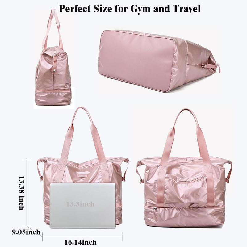 Womens Travel Weekender Bag Duffle Bag Overnight Bag with Shoe Compartment Carry-on Bag Sports Tote Gym Bag (Silver) Silver