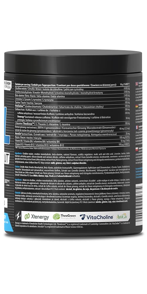 Skill Nutrition Pre-Workout Blue Raspberry - No-Crash Formula with Extended-Release Caffeine | Xtenergy®, TheaGreen™, Vitacholine®, Astragin® | Vegan, Halal | B-Vitamins, Citrulline, Beta-Alanine