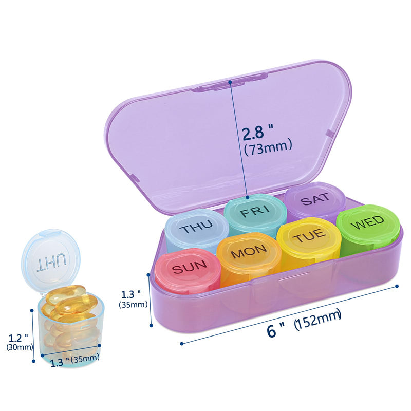 NatureTouch Weekly Pill Organizer, BPA Free Medicine Organizer Rainbow 7 Day Pill Box, Daily Portable Pill Conatainer for Pills/Vitamin/Fish Oil/Supplements [Lastest Version],Purple Purple