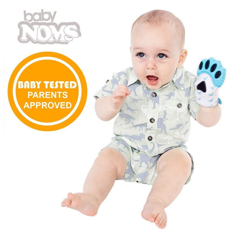 [Australia] - ® Teething Mitten | The Original Teething Paw | Safe Silicone Teething Toy or Teething Ring Provides Self-Soothing Teething Relief | Dino Blue Teether 