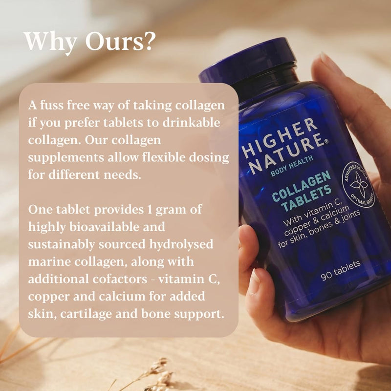 Higher Nature - Collagen Tablets - Hydrolysed Marine Collagen - Vitamin C - Calcium for Bone Support - Responsibly Sourced - 90 Tablets 90 count (Pack of 1)