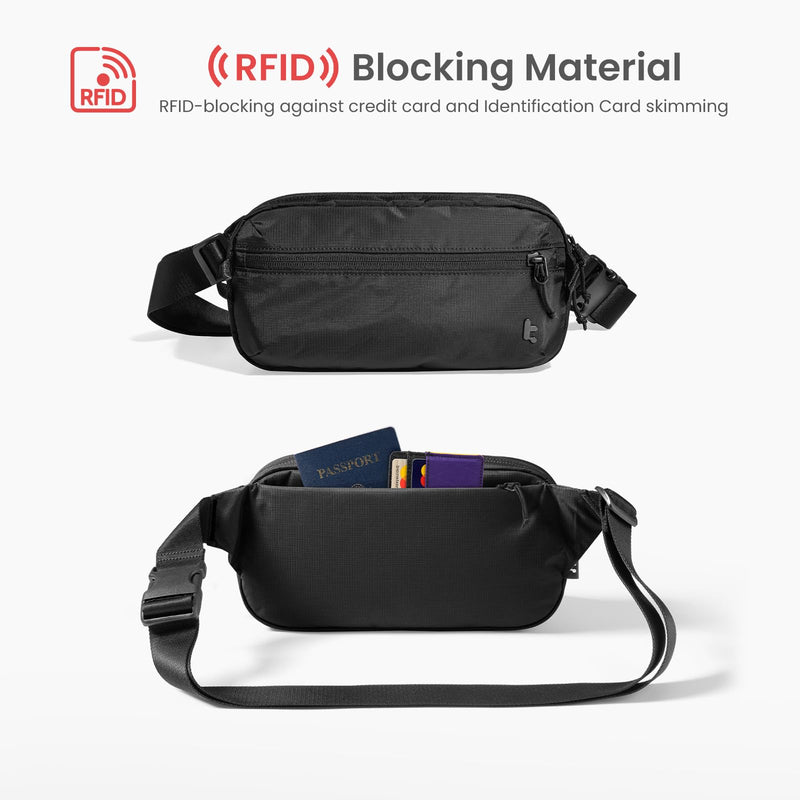 tomtoc 3.5L Sling Bag with RFID Blocking Crossbody Chest Pack for Men Women | EDC Minimalist Shoulder Bag, Water-resistant Lightweight Carrying Waist Fanny Pack for Travel, Daily Commute, Hiking, Walking Black