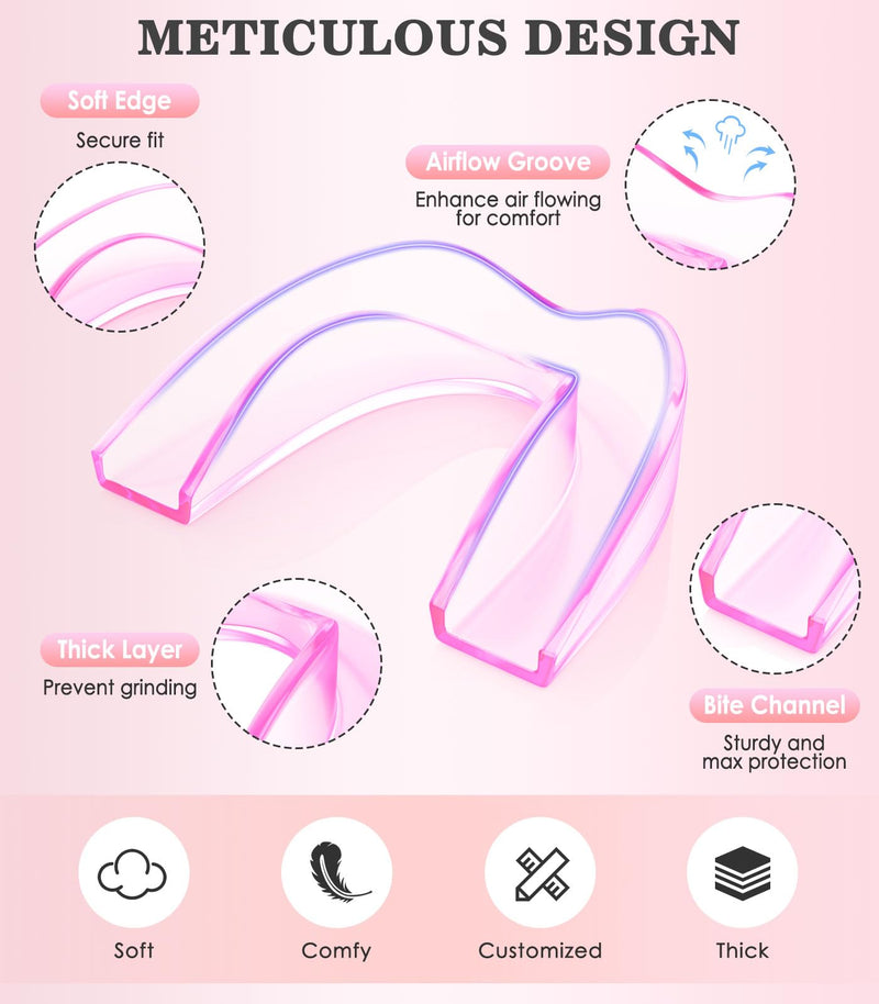 [Australia] - Mouth Guard for Grinding Teeth, 4 Pack Moldable Teeth Guard at Night Sleep Jaw Clenching & Bruxism, Ventilated Teeth Grinding Guard Box with 5X Magnifying Mirror 