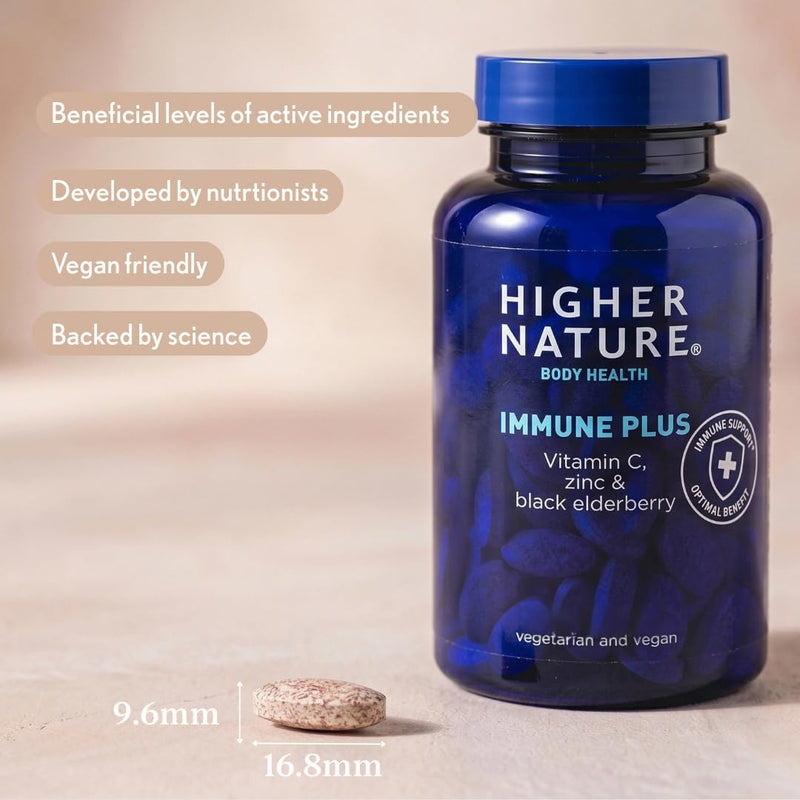 Higher Nature Immune Plus - Vitamin C with Zinc & Black Elderberry - Immune Support Supplements - Vegetarian and Vegan Multivitamin - 90 Tablets Blackberry 90 count (Pack of 1)