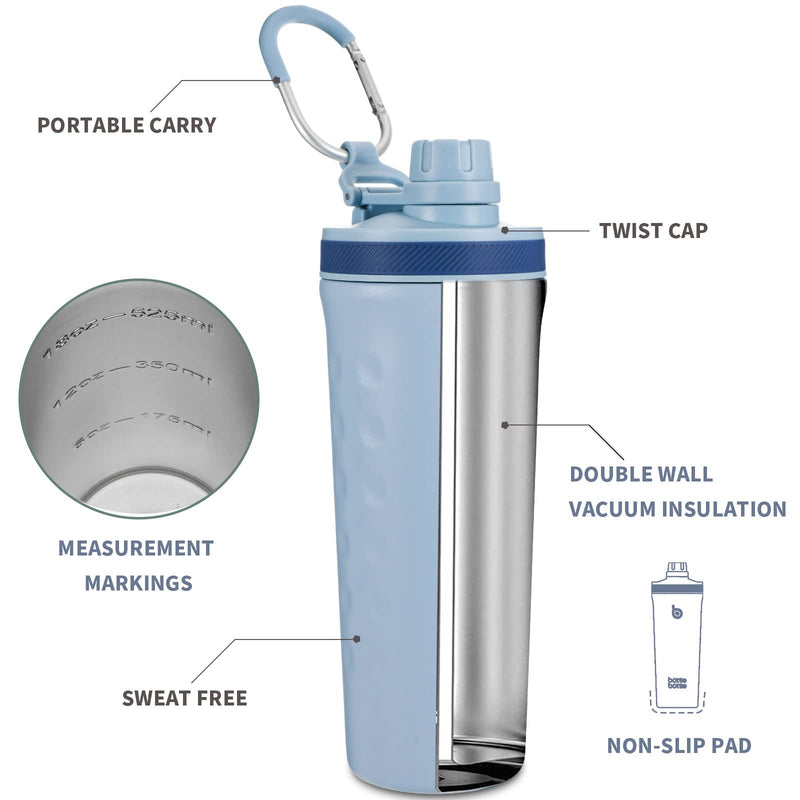 [Australia] - bottlebottle BOTTLE BOTTLE Shaker stainless steel drinking bottle 26oz with mixing ball, protein protein fitness, BPA free, double-walled thermos and sports bottle (blue) blue 