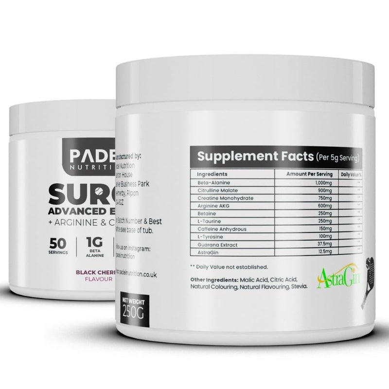 Energy Supplement for Padel Tennis - 50 Servings | Pre-Match Fuel for Tennis Players with Creatine, Caffeine & Arginine | Explosive Energy, Muscle Endurance & Mental Focus by Padel Nutrition Black Cherry