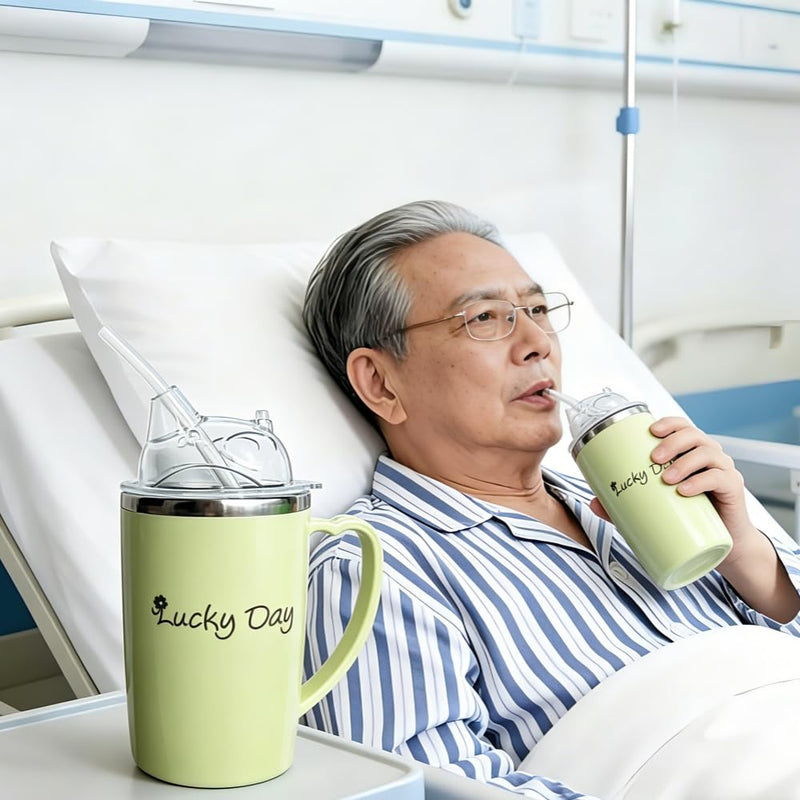 3 in 1 Sippy Cup for Adults, 350ML Adult Sippy Cups for The Elderly Non Spill for Daily Living Adult Sippy Cup with Lid and 30cm Straw Adult Beakers for Elderly Non Spill for Disabled Drinking Aids
