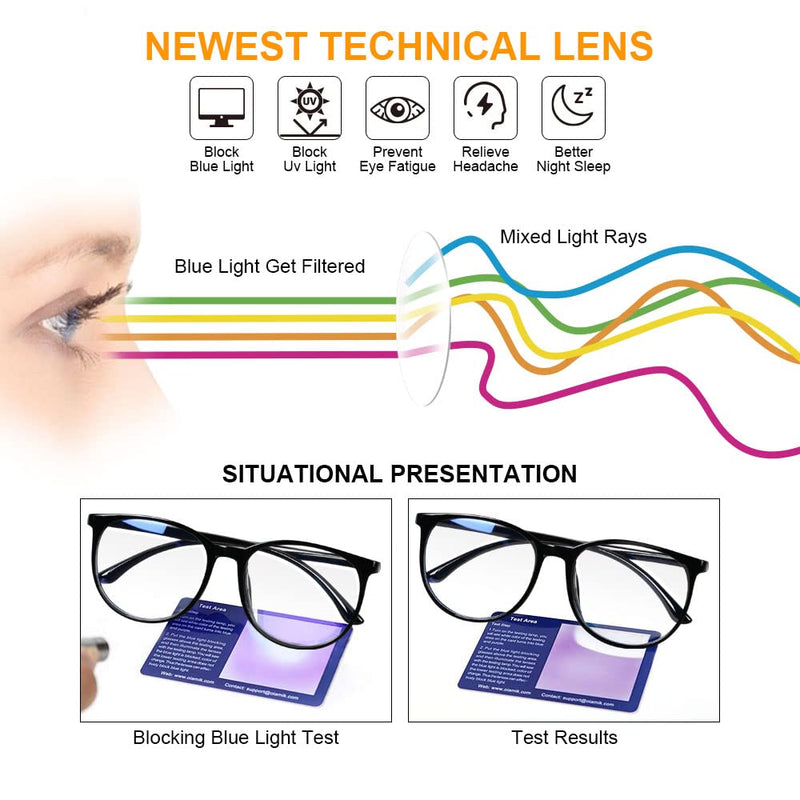 [Australia] - URAQT blue light filter glasses, round anti blue light PC gaming glasses, fashion glasses, blue light blocking glasses, without strength blue filter glasses for women and men (black & white & grey) black & transparent & grey 
