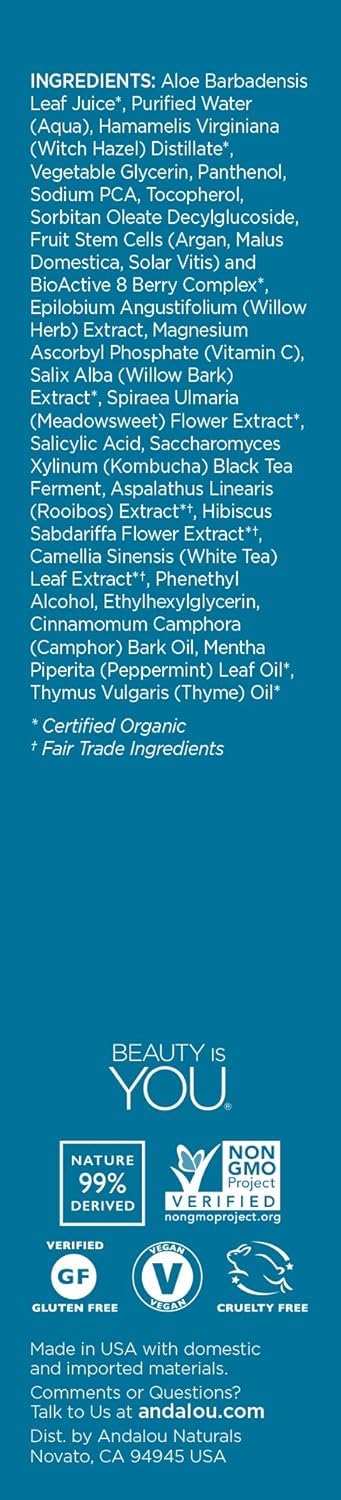 Andalou Naturals Toner Ounces, Willow Bark Pure Pore, 6 Fl Oz (Pack of 2) 6 Fl Oz (Pack of 2)