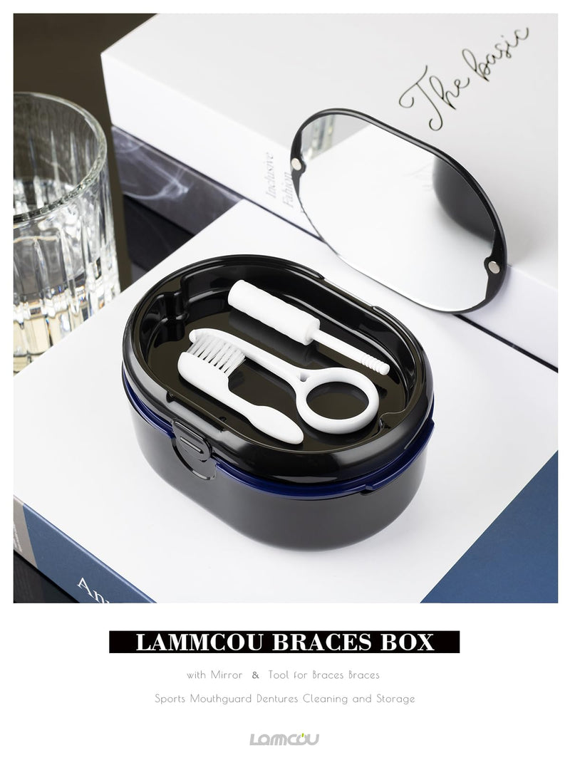 [Australia] - Lammcou Braces box, portable, denture container, denture box, dentures container box with mirror and tools for dental splints, braces, sports mouth guard, dentures, cleaning and storage 