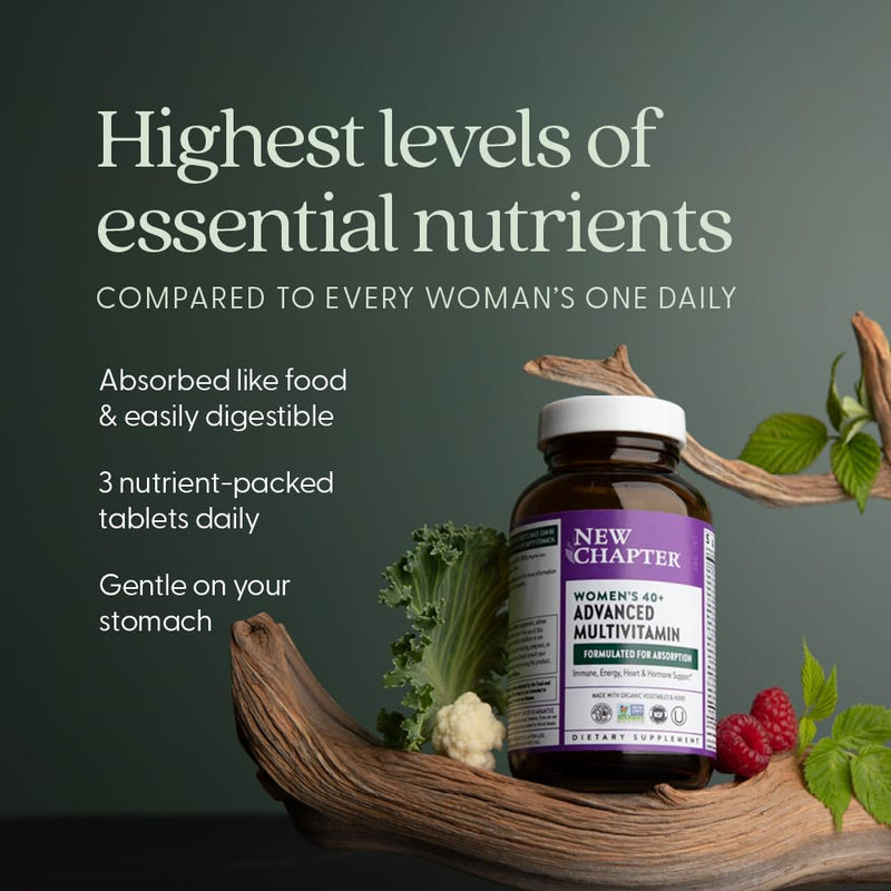 New Chapter Women's Multivitamin 40+ Advanced Formula for Heart, Hormone, Immune & Energy Support, Higher Levels of Whole-Food Fermented B Vitamins +D3, Made with Organic Non-GMO Ingredients, 96 Count 96 Count (Pack of 1)