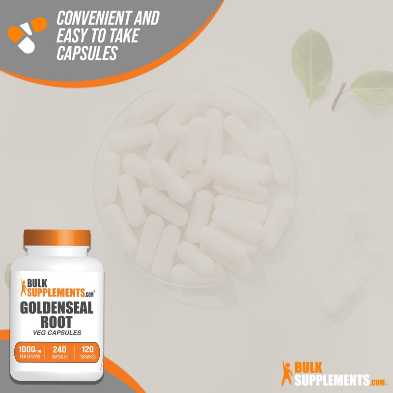 BulkSupplements.com Goldenseal Root Capsules - Herbal Supplement, Sourced from Golden Seal Root - Vegan & Gluten Free, 1 Capsule per Serving, 240 Veg Capsules (Pack of 1)