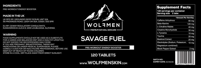 WOLFMEN Fuel - Pre-Workout Energy Booster – 120 Tablets, 2 Month Supply – UK Made