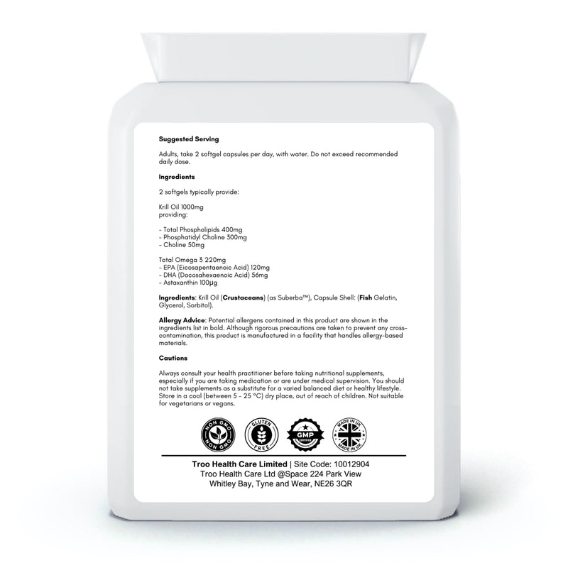 Core Vital Natural Krill Oil Extract with Astaxanthin, Omega-3 EPA DHA, Brain Function and Vision Support, 500mg, 60 Softgel Capsules