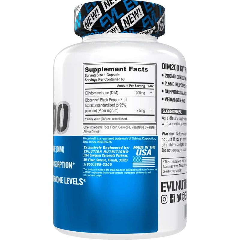 EVL Diindolylmethane Supplement for Men - Hormone Balance - 60 Servings | Advanced DIM 200mg with Dim Plus Bioperine - Hormone Balance Supplement for Enhanced Energy Mood & Performance- Vegan Non-GMO
