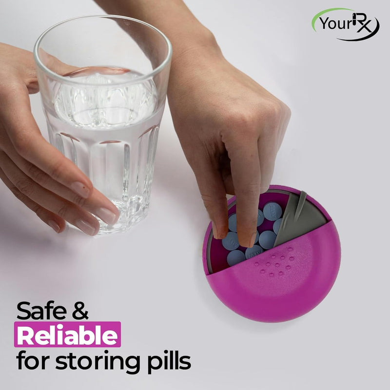 Round Travel Pill Organizer - Portable Small Pill Box for Purse - Compact, Leak-Proof Medicine Container for Pills, Vitamins, Fish Oil, Supplements - BPA-Free, Durable Design, 2.75" (Pink) Pink