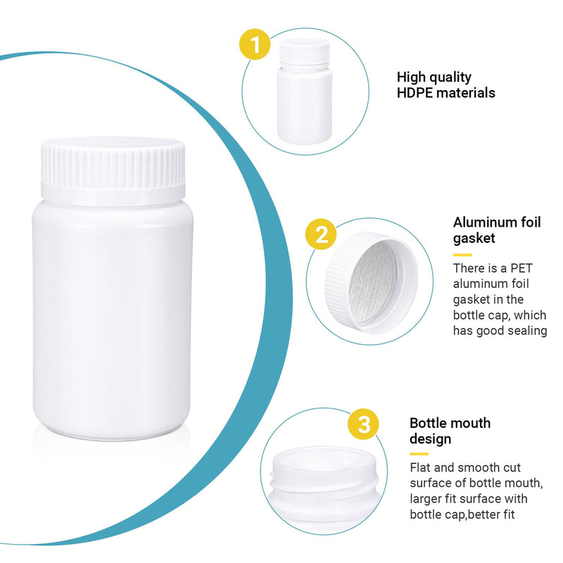 White Pill Bottle, Empty Medicine Bottles with Screw Caps for Pills Capsules Vitamins, Food Grade Plastic Medicine Containers with Labels for Travel (3.4oz/100ml, 4 Pcs) White ['100ml']