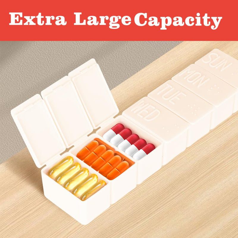 3Pack Weekly Pill Organizer,Extra Large 7 Days Cute Pill Cases Travel Daily Pill Box for Vitamin Medicine Fish Oil, Calcium Tablets Supplements Pink + Grey + White